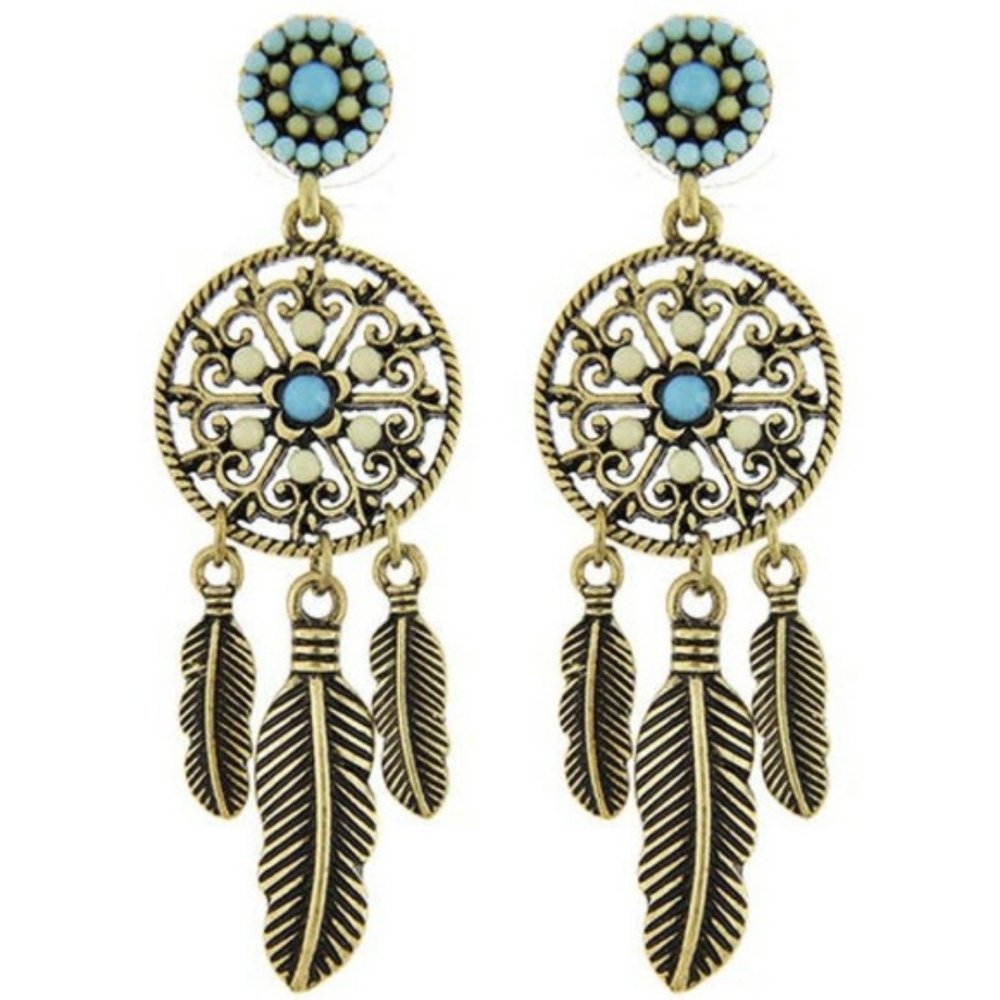 Matte Gold Leaf Silver Leather Pendant Earrings